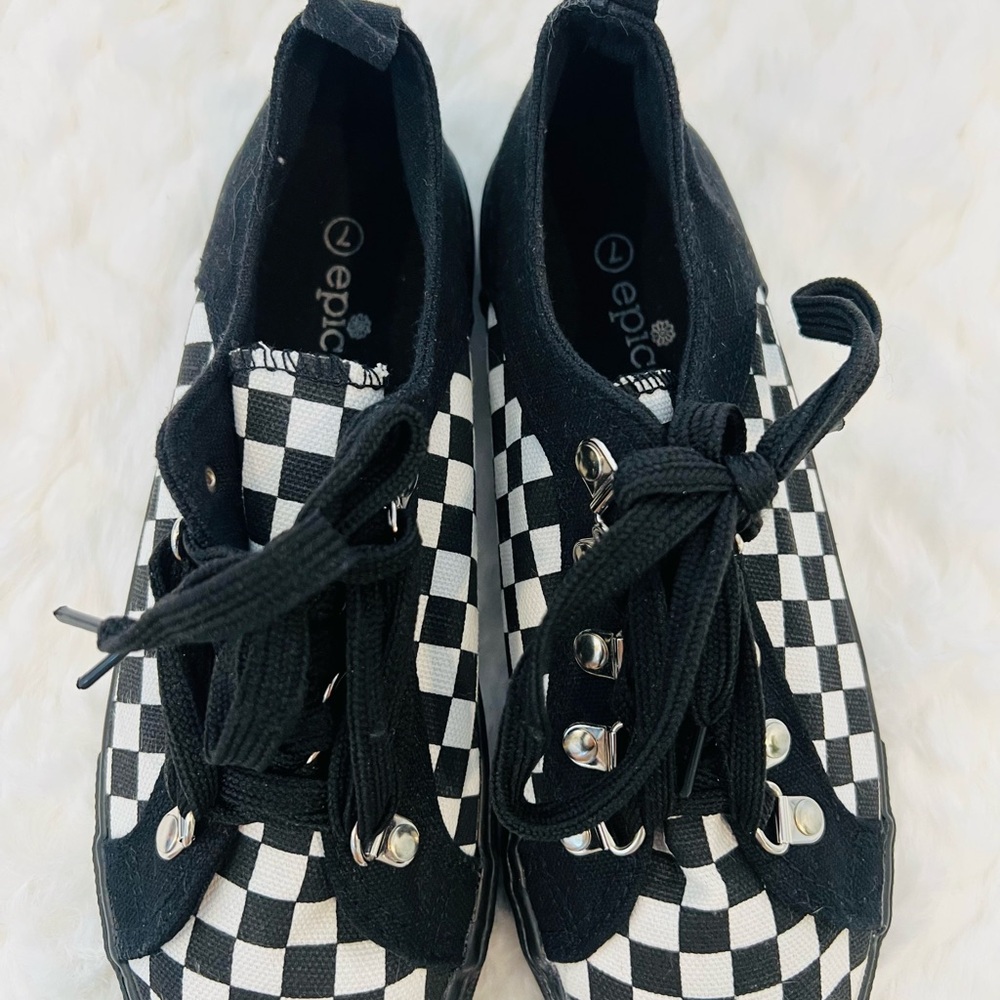 Kids Black and White Checkered Sneakers